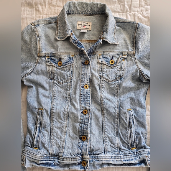 Vtg Distressed Ralph Lauren Polo Jean Co Blue Denim Lydia Jean Jacket Women's L - Picture 2 of 8